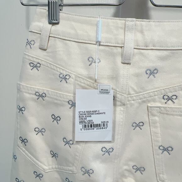 Self Portrait Bow Embellished High Waist Denim Size 25 - Picture 7 of 8
